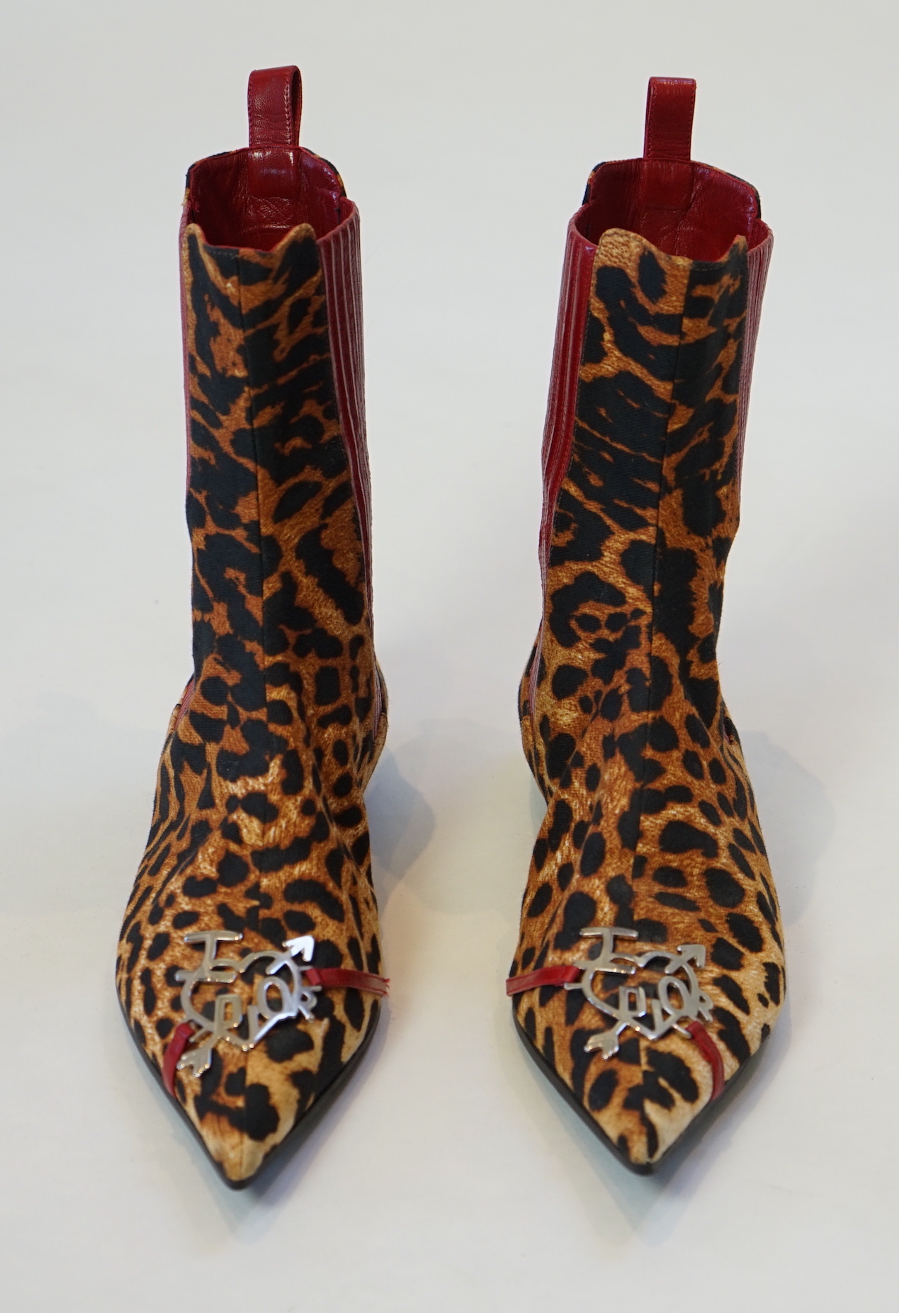 A pair of Christian Dior, Hardcore Collection, lady's leopard canvas ankle boots, size EU 40